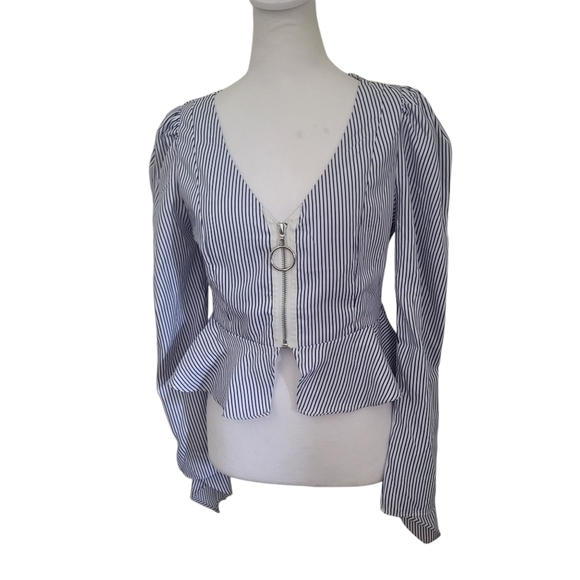 Carmin Stripe Zip Peplum Top Blue/White sz M - Picture 4 of 4